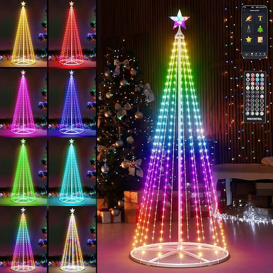 6FT LED Smart Christmas Tree - Outdoor & Indoor Lighted Christmas Tree Decorations Indoor Christmas Cone Tree App Control Color Changing Light for Yard & Garden