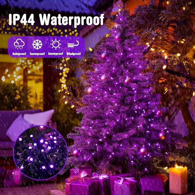 JMEXSUSS 250 LED Halloween String Lights, 91.5ft Purple Halloween Lights Outdoor Waterproof, 8 Lighting Modes Connectable Christmas Tree Light for Yard Patio Party Holiday Decorations