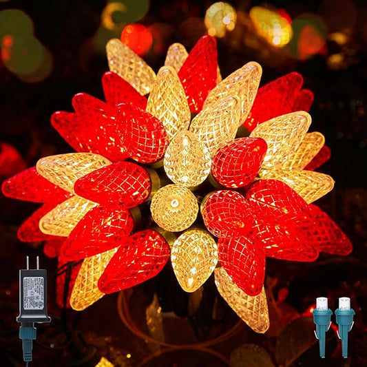 C9 LED Christmas Lights Outdoor, 81 Feet 100 LED String With Timer & 8 Light Mode, Waterproof Commercial Grade Christmas Tree for Outside Indoor Roofline Patio Decor, Red & White