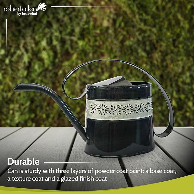 Headwind Willow Black Pearl 0.5 Gallon Galvanized Decorative Metal Garden Watering Can for Indoor & Outdoor Plant Care – Vintage Gardening Plant Watering Can by Robert Allen