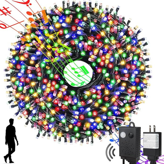 Motion Sensor Music Christmas Lights Outdoor Indoor, 108FT 300LED Christmas Tree Lights, Multicolor Christmas String Lights for Tree Party Holiday