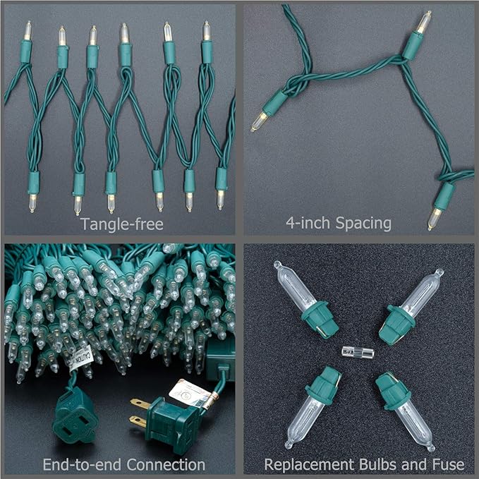 YULETIME 200 Count Warm White LED Christmas Lights, 66 Feet Green Wire UL Certified Commercial Grade Holiday String Light Set (Warm White)