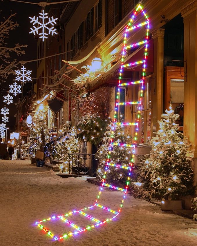 Toodour Outdoor Christmas Decorations Lights, Smart RGB Christmas Lights with Bluetooth & App Controlled, 10ft LED Ladder Light, Music Sync Color Changing Xmas Light for Home, Wall, Indoor Decor