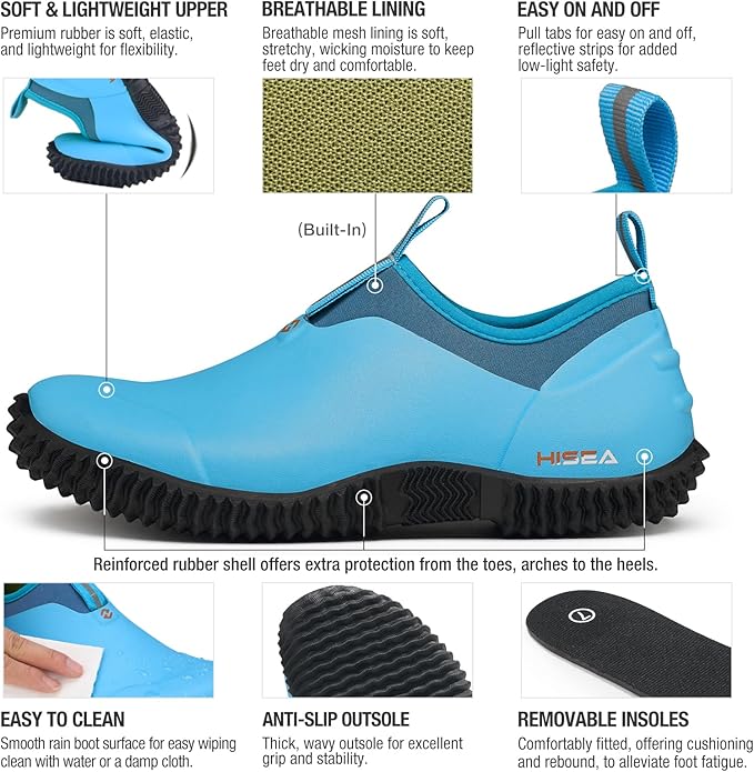 HISEA Waterproof Garden Shoes for Women Neoprene Slip-On Rubber Rain Footwear Short Ankle Booties