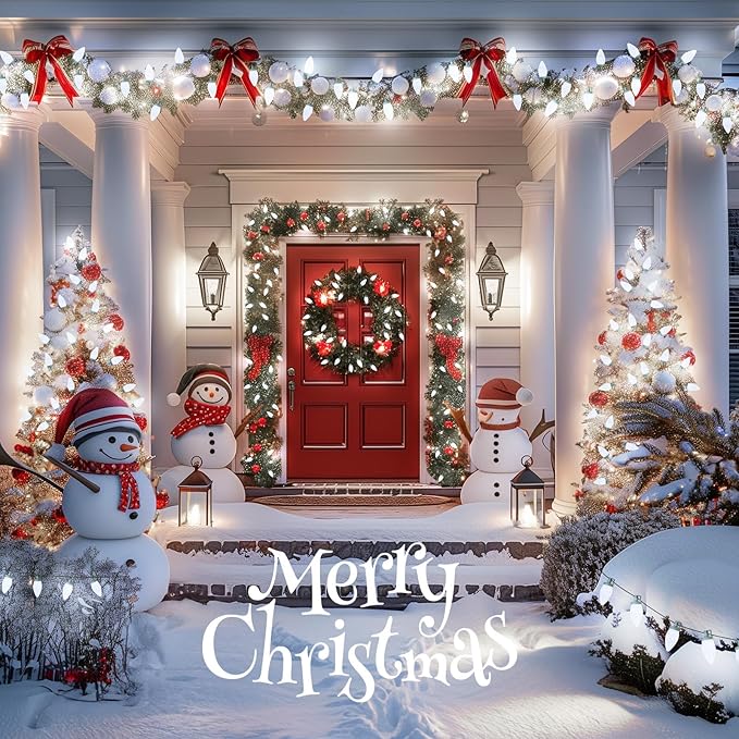 Brightown 2 Pack White C9 LED Christmas Lights Outdoor, 33ft 50 LED Waterproof Strawberry String Lights, Plug-in Extendable Green Wire Lights String for Outdoor Indoor Patio Party Decoration