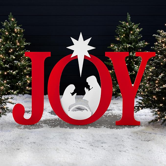 Best Choice Products 46in Outdoor JOY Christmas Nativity Decoration, 3 Piece Yard Decor Sign Holy Weather Resistant PVC Silhouette for Garden - Red/White