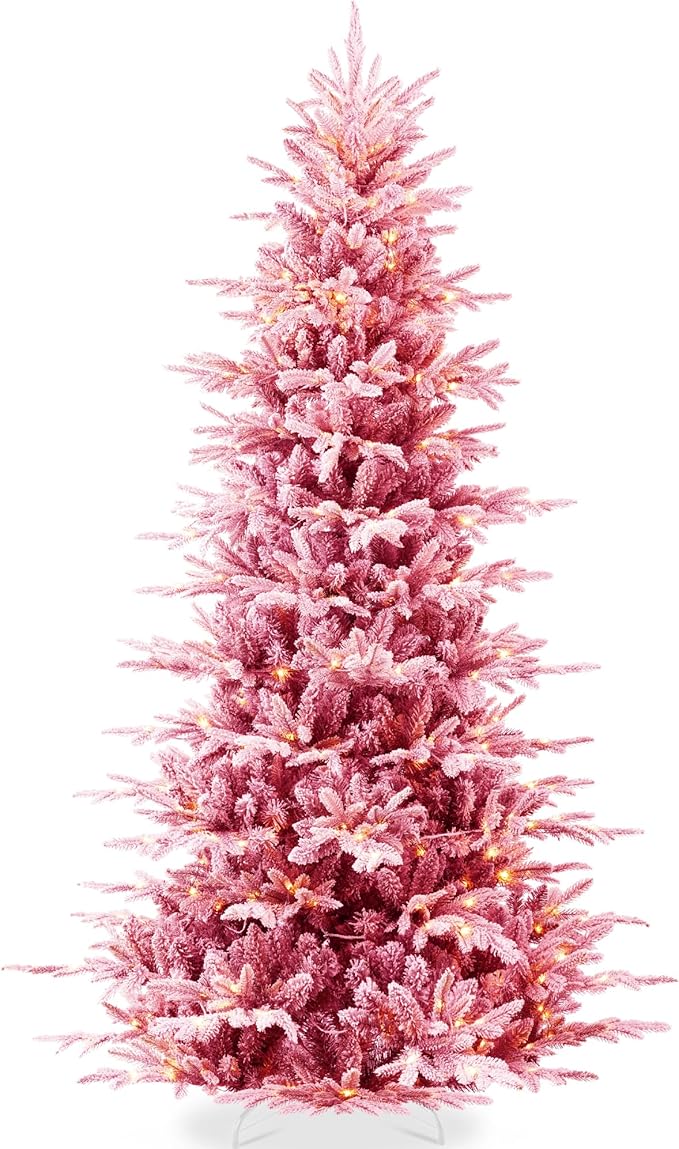 Best Choice Products Lighted Aspen Christmas Tree, 4.5ft Flocked Artifical Noble Fir, Pre-Lit White & Multicolored LED Lights Premium Holiday Décor - Pink