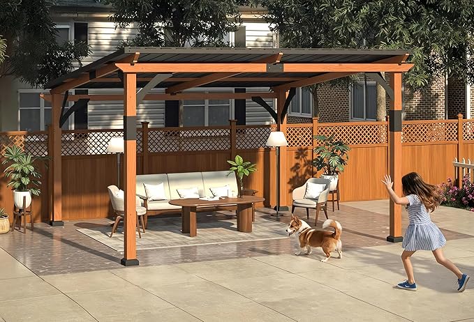 Macrout 10'x12' Outdoor Gazebo, Heavy Duty Pergola with Sloped Metal Roof and Aluminum Frame, Permanent Gazebos for Patio, Decks, Backyard, Garden, 4718 (10'x12')