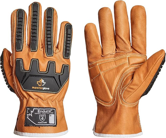 Superior Glove Endura Impact and Water Resistant Leather Work Gloves for Hand Safety Protection - 378GKVSB Small (Pack of 1 Pair)