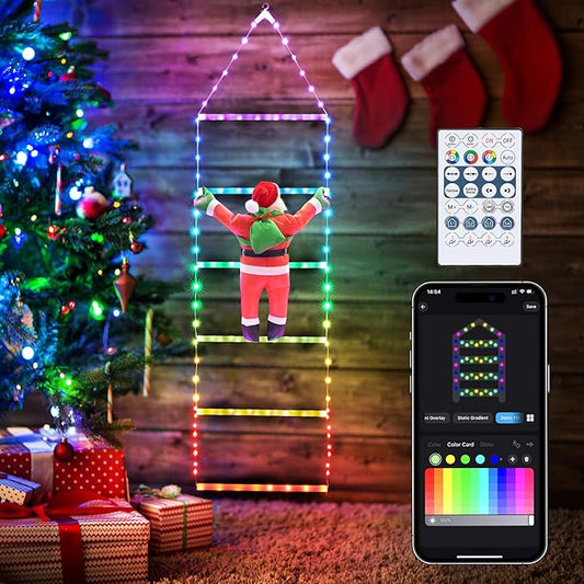 Toodour Christmas Decorations Lights, 3.3ft Smart RGB Christmas Decorative Lights with Santa Claus, Bluetooth & App Controlled Ladder Light - Music Sync Color Changing Xmas Light for Indoor Outdoor