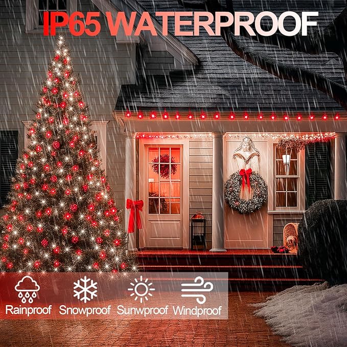 Extra-Long 144FT Solar String Lights for Outside, 2 Pack 400LED Solar Christmas Lights Outdoor, Waterproof Copper Wire with 8 Modes Twinkle Fairy Light for Tree Garden Party Xmas Decor (Red and White)