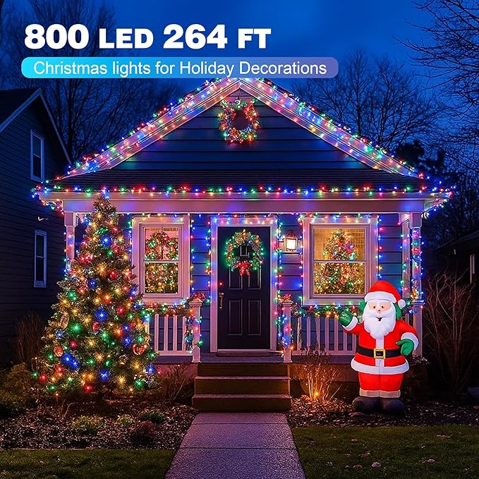 Christmas Lights 800 LED 264 FT, IP67 Waterproof Christmastree Lights with 8 Modes, Remote Control 3 Timers & Memory Function Xmas Decorations for House and Holiday (Multicolor)