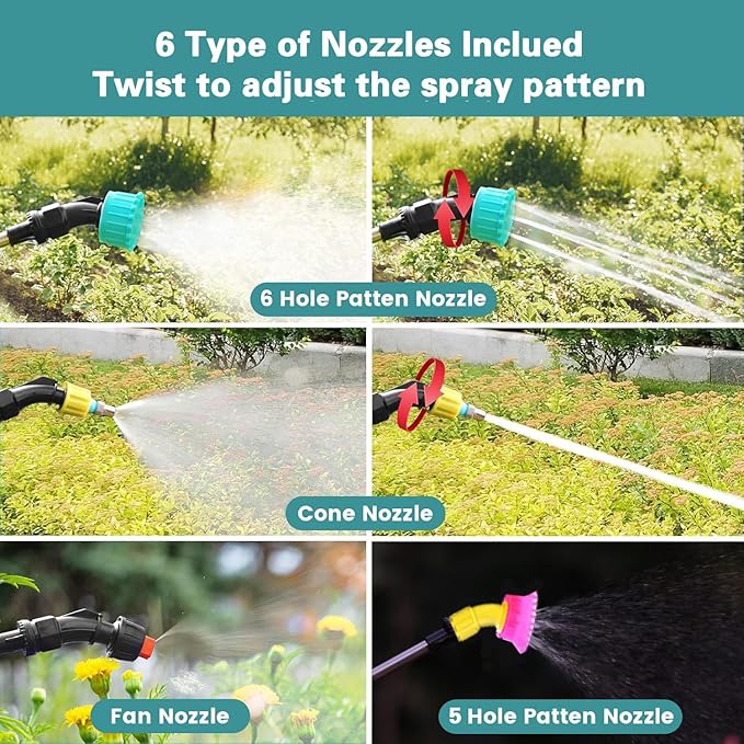 2025 New 7.4V Powerful Electric Sprayer with Waterproof Handle, USB Charging, 6 Spray Heads, 3.1 gallons, Adjustable Rod and Shoulder Strap, Suitable for Gardens, lawns, etc., Lasts About 3 Hours