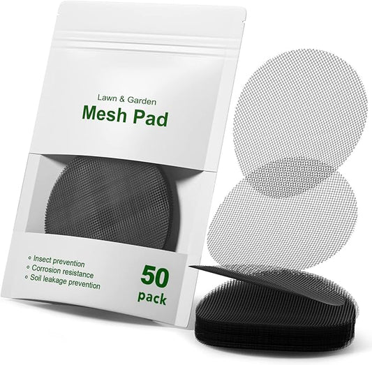 LE TAUCI Plant Pot Hole Mesh Pads, 4-Inch Round Flower Pot Drainage Covers, Prevent Soil Loss, Durable Reusable, Bonsai Bottom Grid Mat, Gardening Essentials, 50-Pack