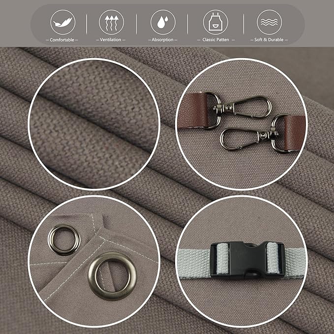 5 Pack Kitchen Apron, Work Apron, Canvas, Multiple Pockets, Gardening, Painting, BBQ, Artist, Carpenter, Sizes M to XXL, Dark Gray