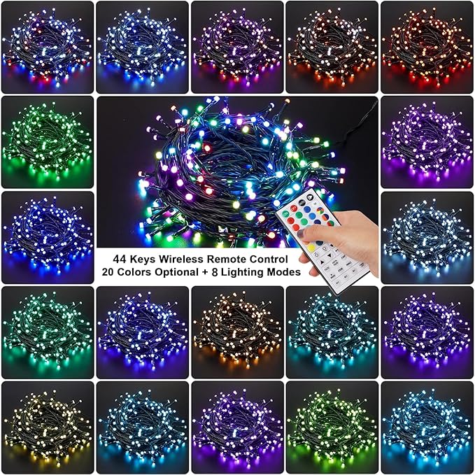 HOME LIGHTING 66ft Christmas Decorative Mini Lights, 200 LED RGB Changing 8 Functional Green Wire Fairy Halloween Lights with Remote Timer, Plug in Indoor Outdoor Xmas Wedding Party Decor