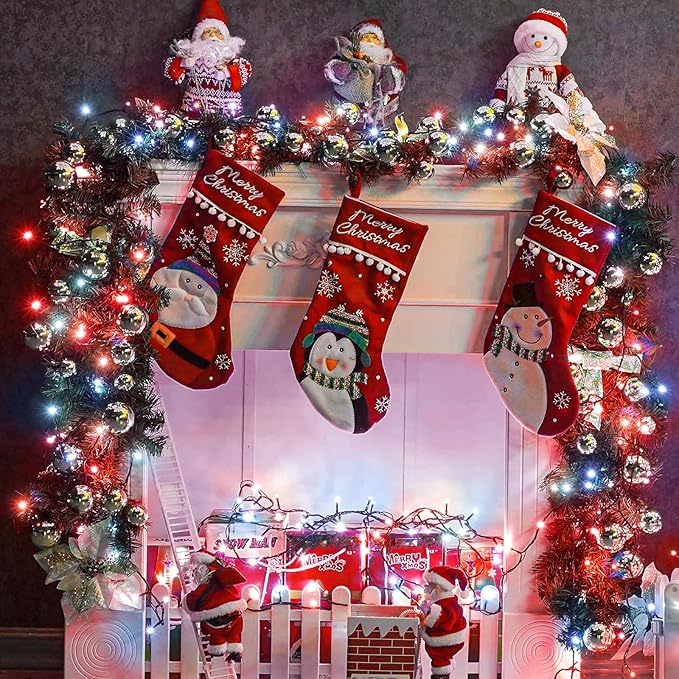 Christmas Lights Outdoor, 66FT 200 LED Christmas String Lights with 8 Modes Waterproof, Connectable Green Wire Twinkle Light for Indoor Patio Garden Xmas Party Holiday Decorations, Red White