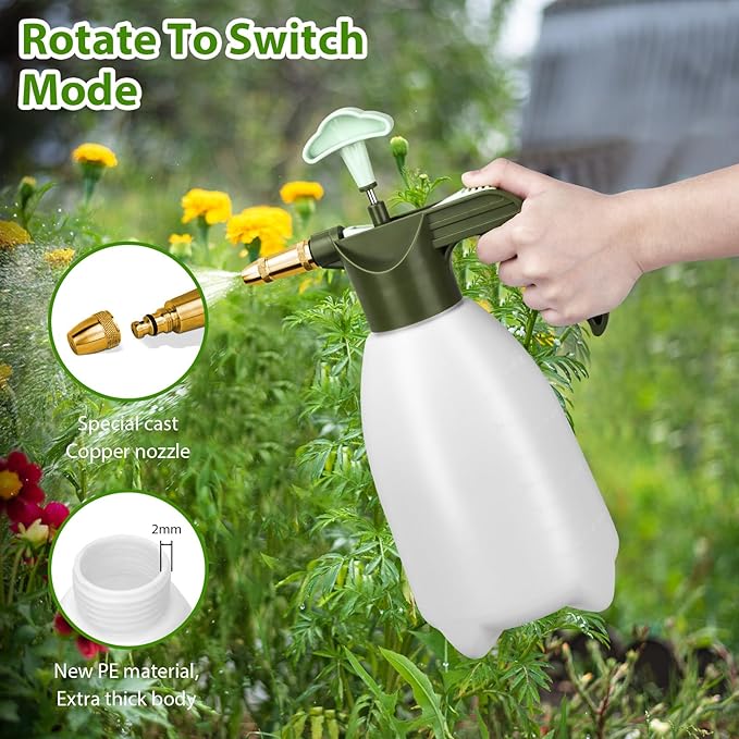 Handheld Garden Sprayer, Adjustable Nozzle & Pressurized Handle Water Spray Bottle, Plant Spray Bottle, Hand Pump Sprayer for Watering, Fertilizing, Cleaning in Lawn and Garden Yard (2L)