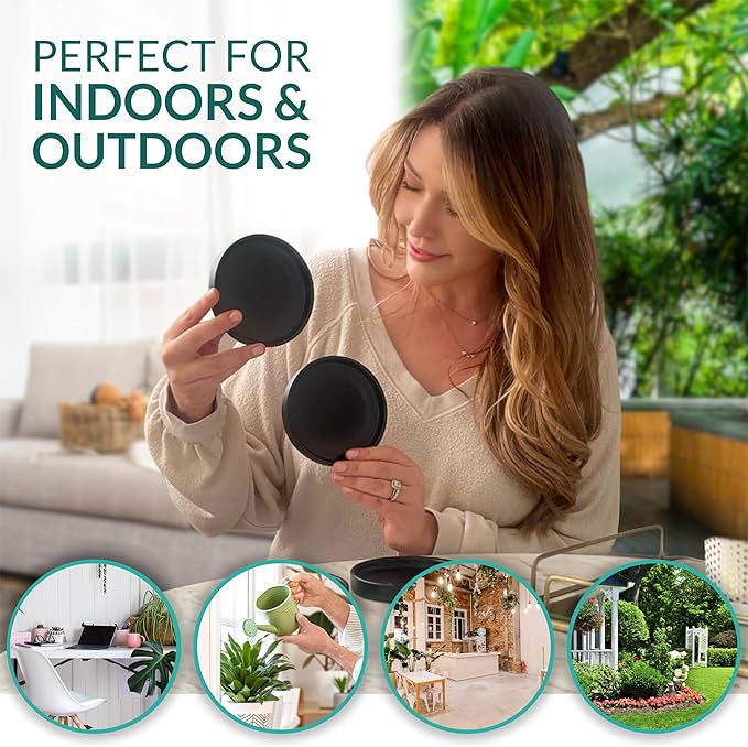 Willowy Heavy Duty Ceramic 4 Inch Plant Saucer in Black - Pack of 4 - Scratch-Resistant Drainage Trays for Pots 4.25" at the Base or Less - Small Plant Saucers, Plant Drip Trays for Plants