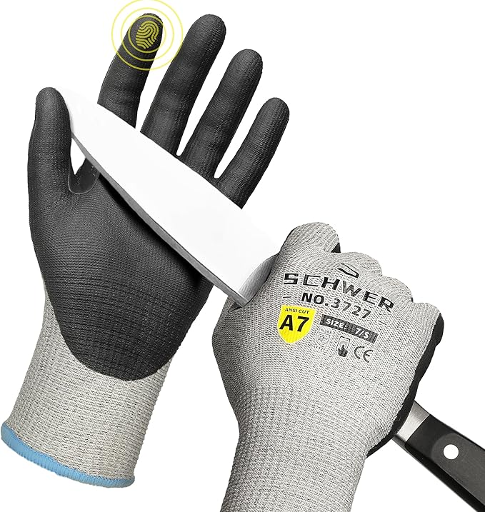 High Level Cut Resistant Work Gloves for High Risk Work, ANSI A7 Cutting Gloves with Reinforced Thumb, Used for WoodWorking, Construction, Non Slip, Durable, Breathable & Cool, S, 1 pair, PR3727