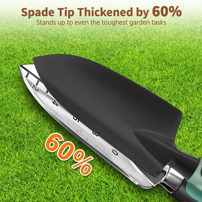 LASZOLA 3 Piece Garden Tool Set Include Hand Trowel Rake and Transplant Shovel for Women, Indoor Heavy Duty Small Spade Kit with Ergonomic Handle to Weed and Loosen, for Mom and Plant Beginner, Teal