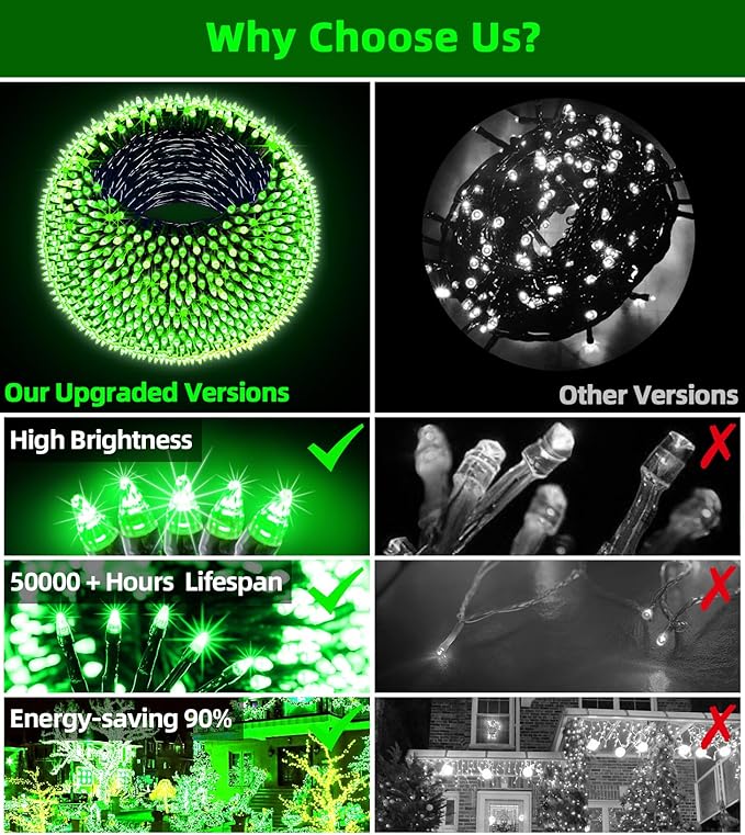 300LED Christmas Lights Outdoor Indoor Use, 12 Lighting Modes 75ft Christmas Tree Lights with Timer, Dimmable Plug in Green LED StringLights Waterproof for Yard Tree Wedding Party Holiday Green