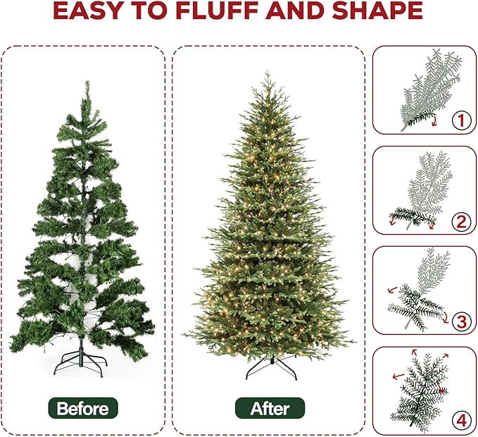 Hykolity 9ft Pre-lit Artificial Christmas Tree with 600 Warm White LED Lights, 5149 PE&PVC Realistic Branch Tips, Metal Stand and Hinged Branches Included