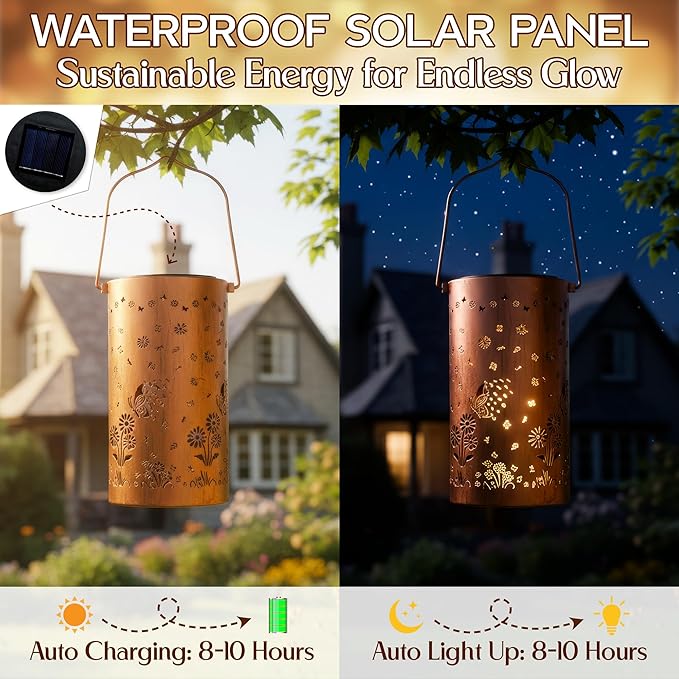 FLAGWIX Christmas Butterfly Gifts for Women Men - Solar Lanterns Outdoor Waterproof, Garden Decor for Outside - Motivational Birthday Gifts for Mom Grandma, Decorative Lantern for Garden Yard Patio