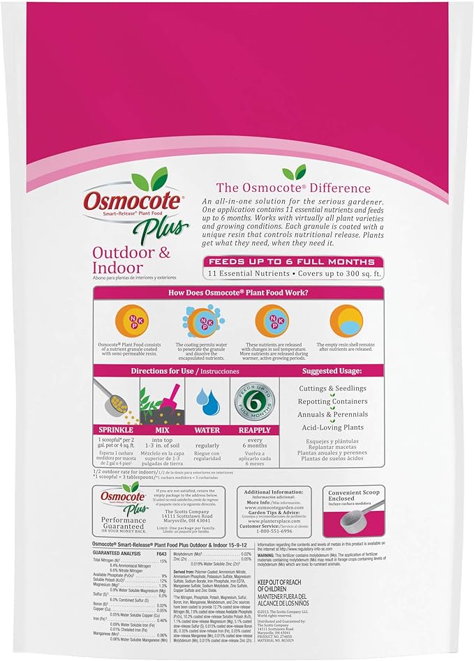 Osmocote Smart-Release Plant Food Plus Outdoor and Indoor, For Most Plant Types, In-Ground and Container Plants, Contains 11 Essential Nutrients, 8 lb.