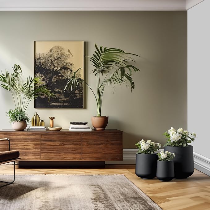 Kante 11.6" Dia Round Concrete Planter, Outdoor Indoor Large Plant Pots Containers with Drainage Hole and Rubber Plug for Home Garden Patio, Burnished Black