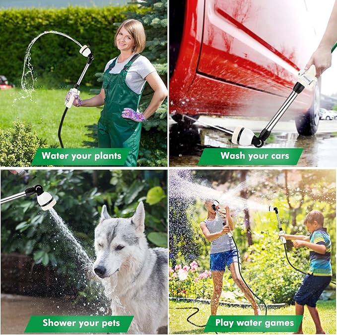 RESTMO Metal Watering Wand, Heavy Duty Garden Hose Wand with 180° Swivel Ratcheting Head, 16'' Hose Nozzle Sprayer with 7 Spray Patterns and Flow Control, for Water Hanging Baskets and Shrubs, White