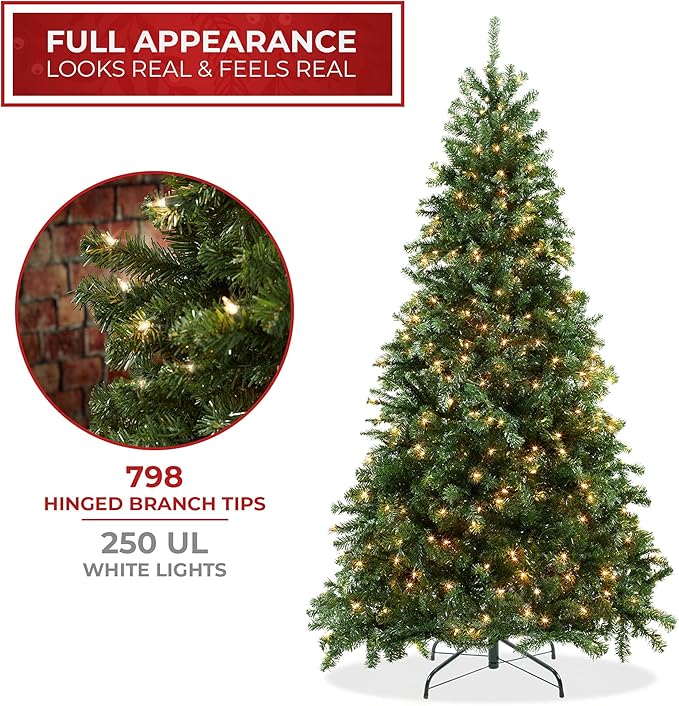 Casafield 6.5FT Realistic Pre-Lit Green Spruce Artificial Holiday Christmas Tree with Sturdy Metal Stand