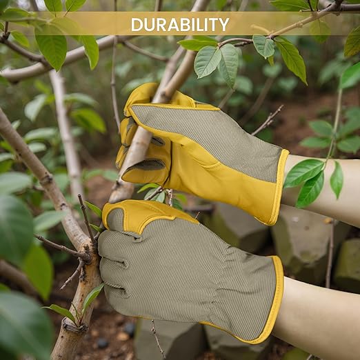 Gardening Gloves, Garden Gloves for Women and Men, Thorn Proof Working Gloves, Durable Leather Work Garden Gloves for Yard & Outdoor Work, Golden, L
