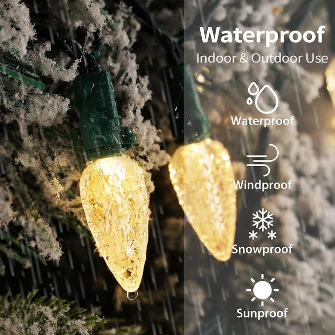 Brightever C6 Battery Christmas Lights, 70FT 200LED Christmas Tree Lights with Timer & 8 Lighting Modes, Battery Operated String Light for Xmas Indoor Outdoor Yard House Decor, Warm White, 1-Pack