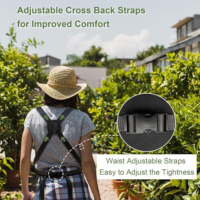 Extra Gardening Apron Waterproof Cross Back Apron, 600D Heavy Duty Apron Harvest and Large Quick Release Pockets