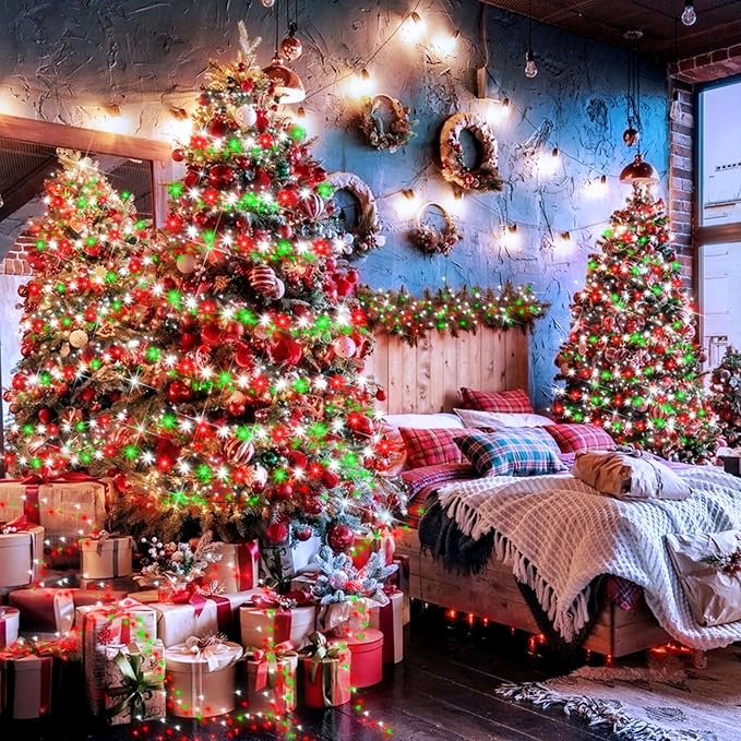 XURISEN 551FT 1400 LED Christmas Lights Outdoor Green Wire String Lights 8 Modes with Timer Memory Waterproof Fairy Light Plug in for Xmas Tree Wedding Yard Party Holiday Decorations(Red+Green+White)