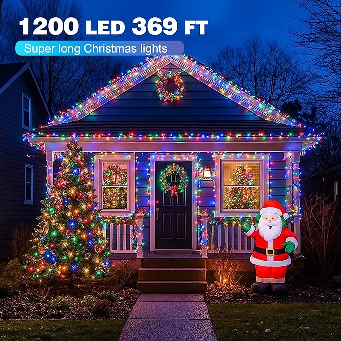 Christmas Lights 1200 LED 394 FT, IP67 Waterproof Christmastree Lights with 8 Modes, Remote Control 3 Timers & Memory Function Xmas Decorations for House and Holiday (Multicolor)
