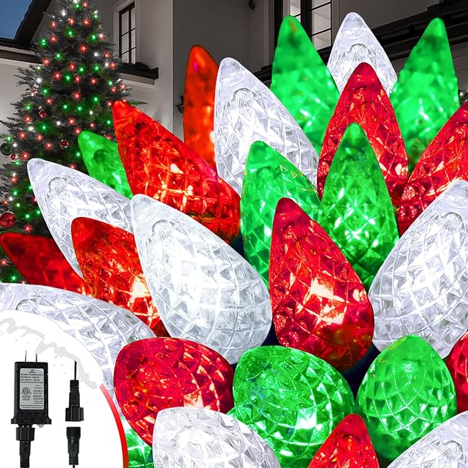 Upgraded 250 LED C6 Connectable Christmas String Light Red Green and White, 82FT Waterproof Christmas Twinkle Light Outdoor, Plug in Fairy Lights Indoor with 13 Modes & Timer for Christmas Decoration
