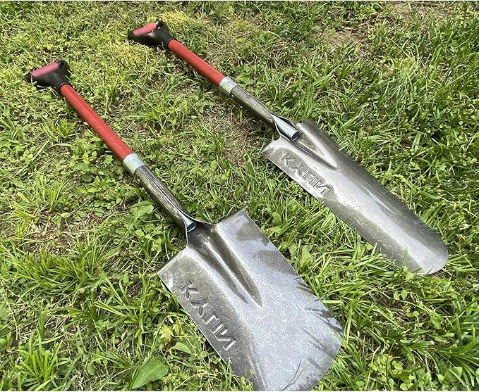 KYLIN Garden Spade Shovel and Drain Spade for Digging Trenches Gardening Construction Heavy Duty Fiberglass D-Handle Shovel 2-Piece Set