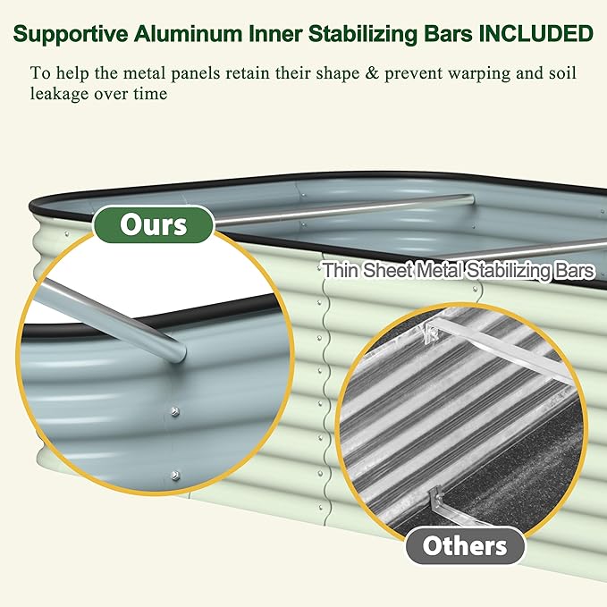 MUPATER 24''H Raised Garden Bed, Galvanized Raised Garden Bed with 3 Aluminum Support Rods, 8x4FT Modular Raised Planter Box Outdoor for Vegetables, Mutli in 1 Metal Garden Bed, Beige