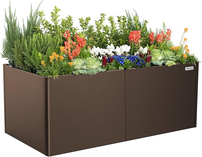 Vego garden 32" Extra Tall Modern Raised Garden Beds Kit, 42" x 83" Garden Raised Bed, Metal Planter Box for Vegetables Flowers Fruits, Umber Brown