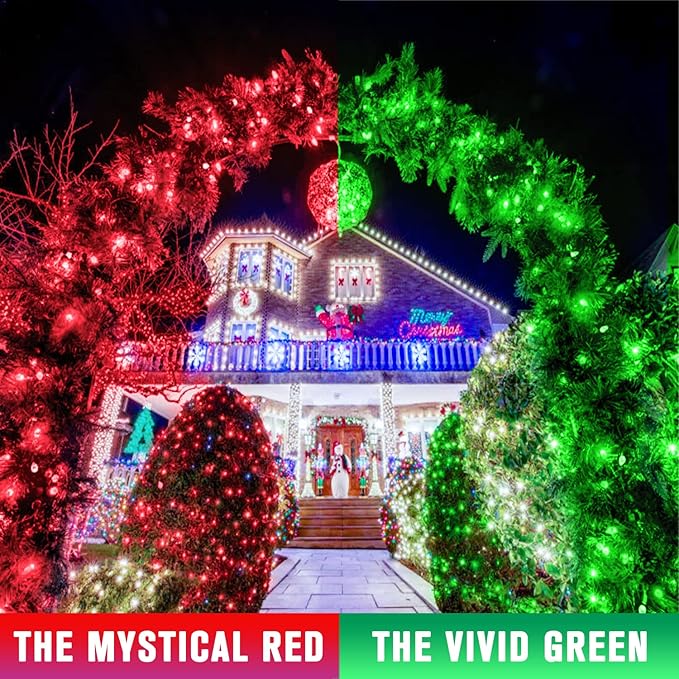JMEXSUSS 168ft 600 LED Red to Green Halloween Lights Outdoor, Red Green Color Changing Christmas Lights, Christmas Twinkle String Lights Plug in for Tree Porch Yard Halloween Decorations