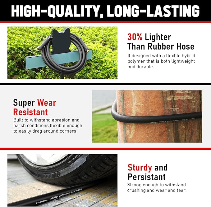 Garden Hose 75ft x 5/8", NON-EXPANDABLE Heavy Duty Premium Flexible Water Hose, No Kink, Leakproof, Lightweight Hybrid Hose with Male to Female Fittings for Household、Backyard