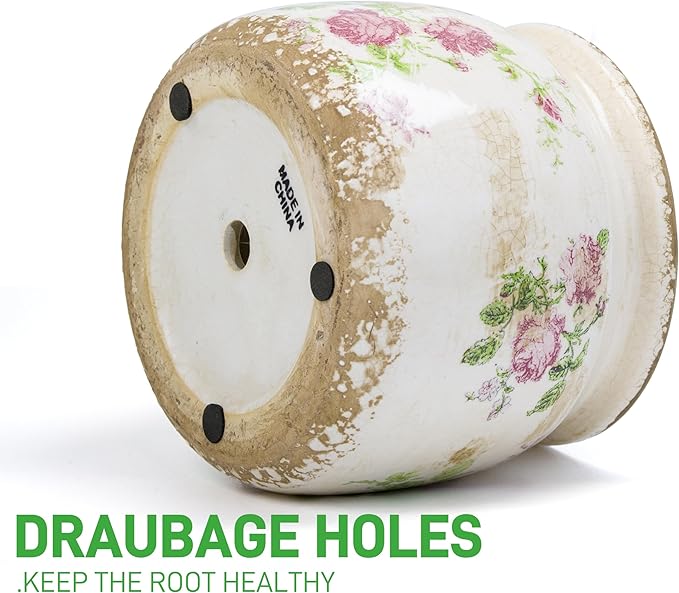 Vintage Ceramic Ice Crack Flower Pot with Drainage Holes, Country Rustic Planters for Indoor and Outdoor,Tuscan Decor,Home,Living Room, Garden Decor, Gardening Gift (Garden)