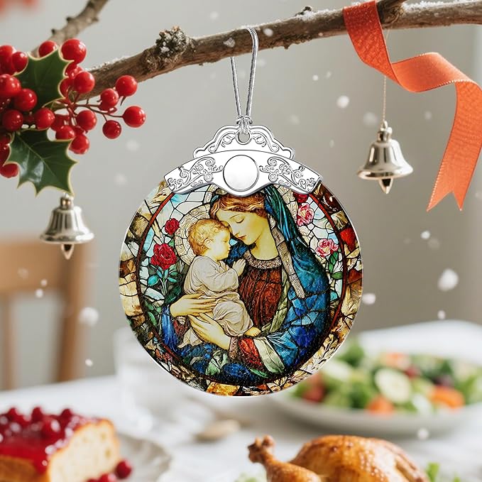 Virgin Mary Stained Glass Ornament, Christian Christmas Ornaments, Christmas Tree Ornaments, Catholic Home Decor, Holiday Decor, Unique Xmas Gifts, Gift Idea, Christian Gifts, Religious Gift﻿