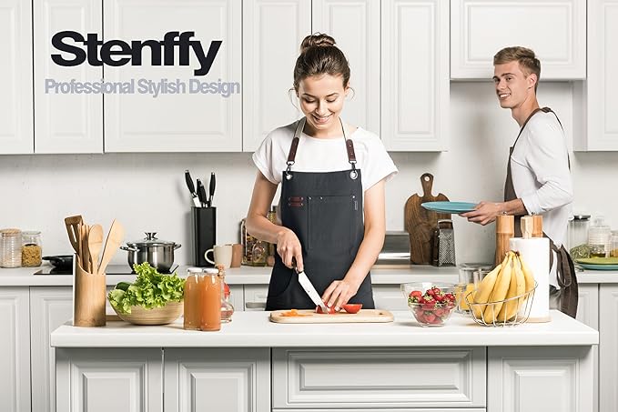 Kitchen Apron, Work Apron, Canvas, Multiple Pockets, Gardening, Painting, BBQ, Artist, Carpenter, Sizes M to XXL, Black