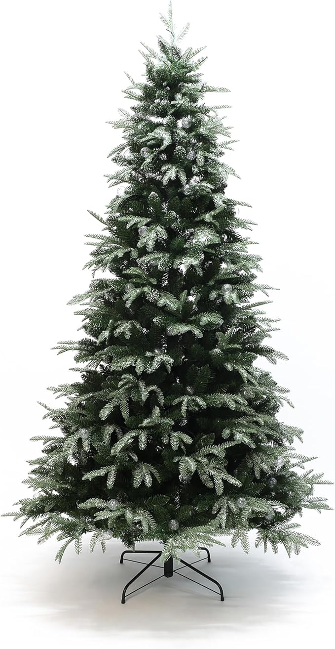 LuxenHome 7.5FT Prelit Christmas Tree with Lights, Green Flocked Artificial Christmas Tree with 400 LED Globe Lights, 2063 PE+PVC Branch Tips, Plug-in Prelit Pine Tree Indoor, Outdoor Holiday Décor