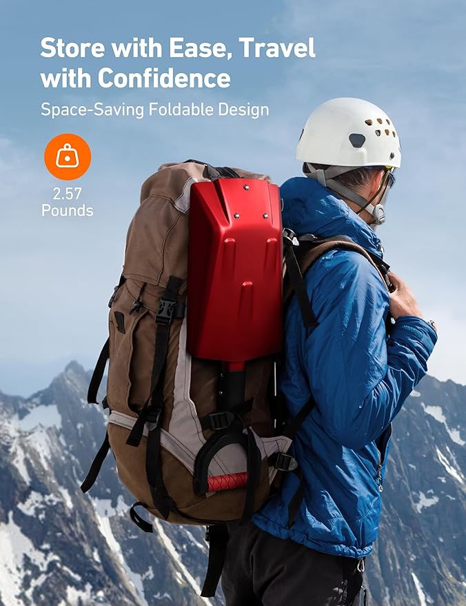 AstroAI 38.4" Foldable Snow Shovel for Car, Retractable Snow Shovel with Thickened Aluminum Handle and Reinforced Iron Hinge, Portable and Multi-Functional for Driveway, Cars, Camping and Slush,Red