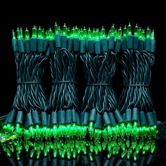 YULETIME 200 Count Green LED Christmas Lights, 66 Feet Green Wire UL Certified Commercial Grade Holiday String Light Set (Green)