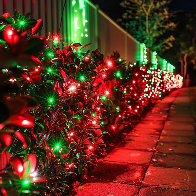 TW SHINE Christmas Lights, 200 LED 66FT Outdoor Christmas Lights Plug in with 8 Modes, Waterproof Light Outdoor, Indoor Xmas Decorations for Party Yard House Decor, Red and Green